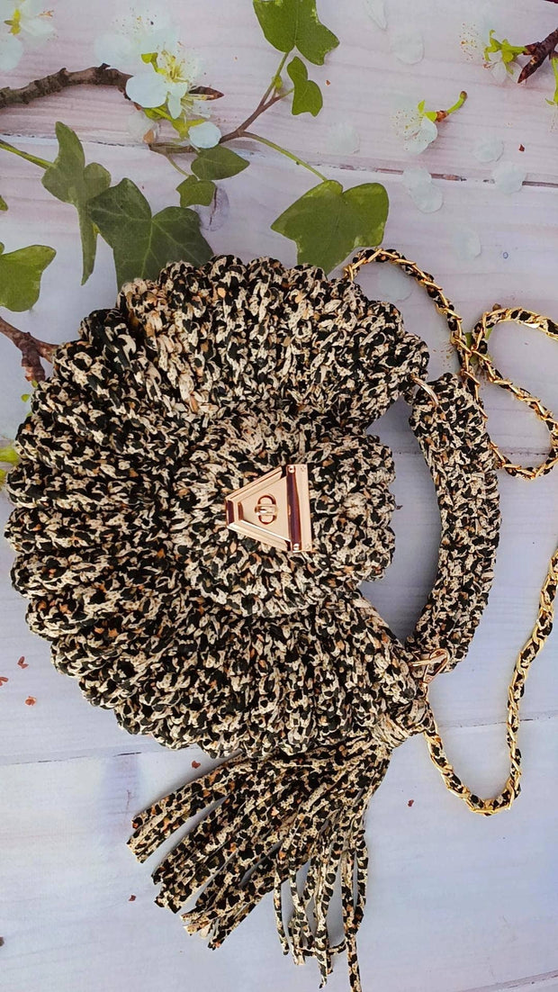 Leopard Clutch Bag for Women, Handmade Crochet Purse