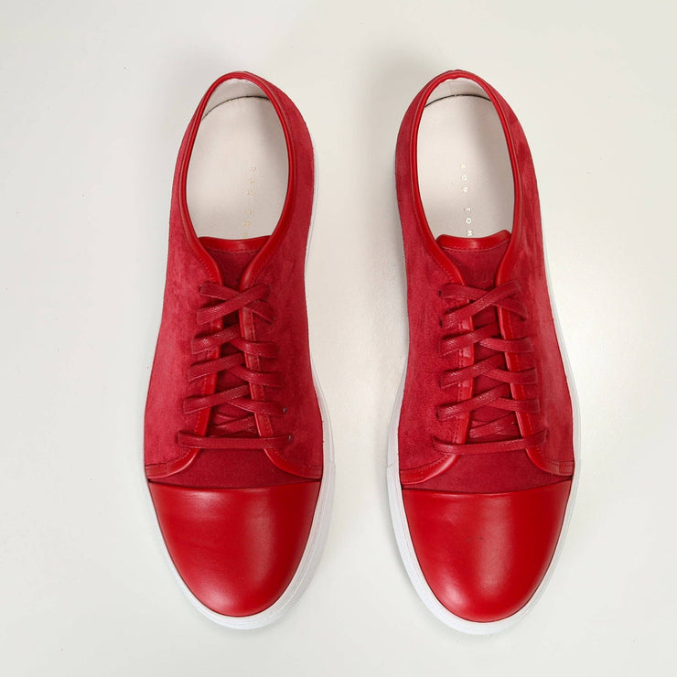 Men's Leather And Suede Court Sneakers - Red White