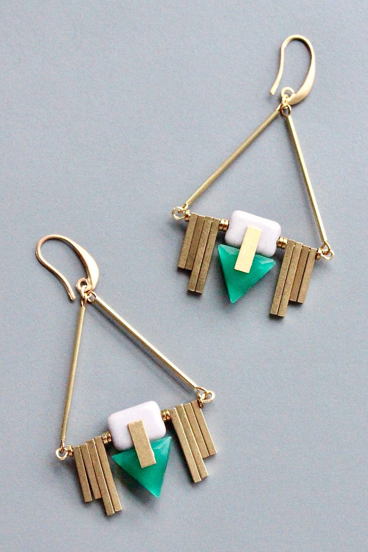 Vintage green glass Artdeco geometric earrings