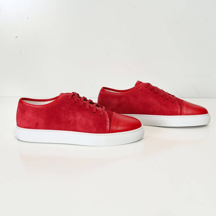 Men's Leather And Suede Court Sneakers - Red White