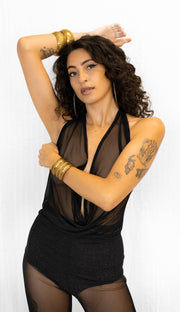 Temple Ro - COWL JUMPSUIT - BLACK MESH