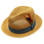 Shelby Toyo Straw Feather Denim Band Fedora Hat
