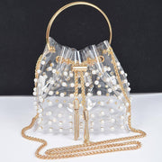 Clear Pearl Stud Bucket Bag W/chain Tassle