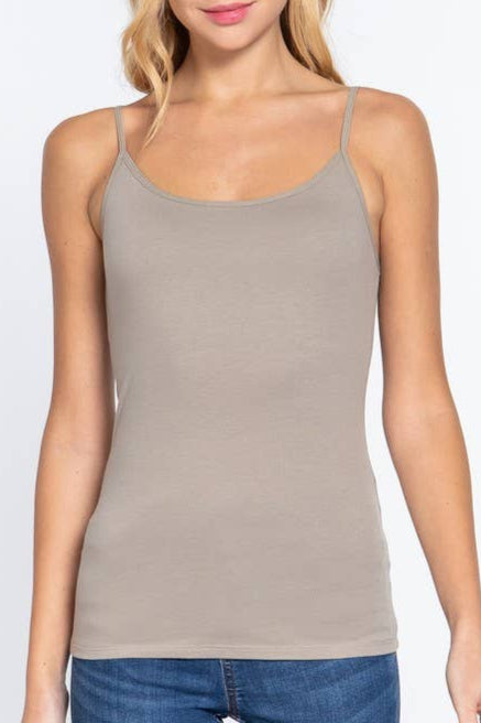 Basic Adjustable Spaghetti Strap Cropped Cami With Self Bra