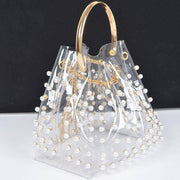 Clear Pearl Stud Bucket Bag W/chain Tassle