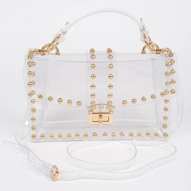 Round Metal Studded Transparent Crossbody Bag