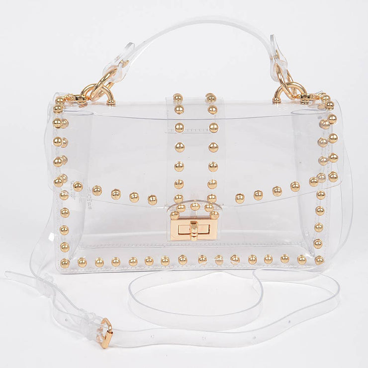 Round Metal Studded Transparent Crossbody Bag