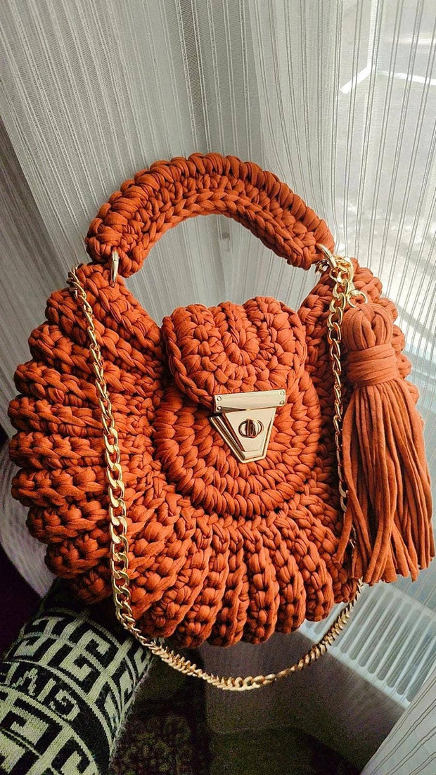 Round Mussel Orange  for Women Handmade Crochet Bag