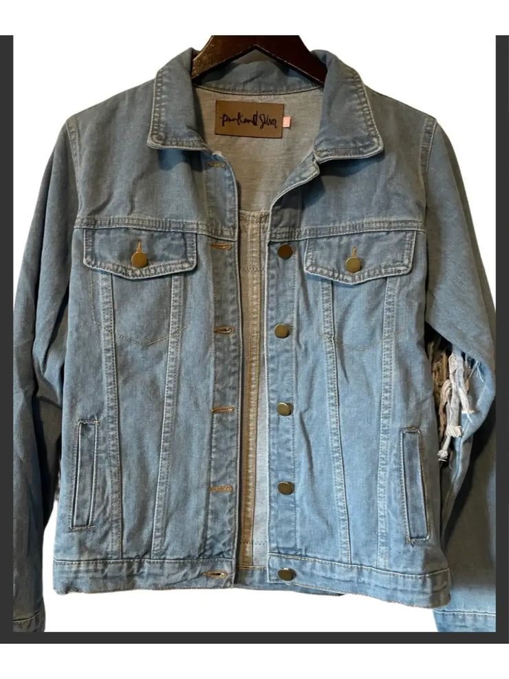 Embellished embroidered Denim fringe jacket (snake)