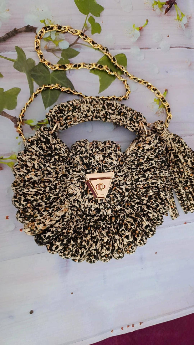 Leopard Clutch Bag for Women, Handmade Crochet Purse