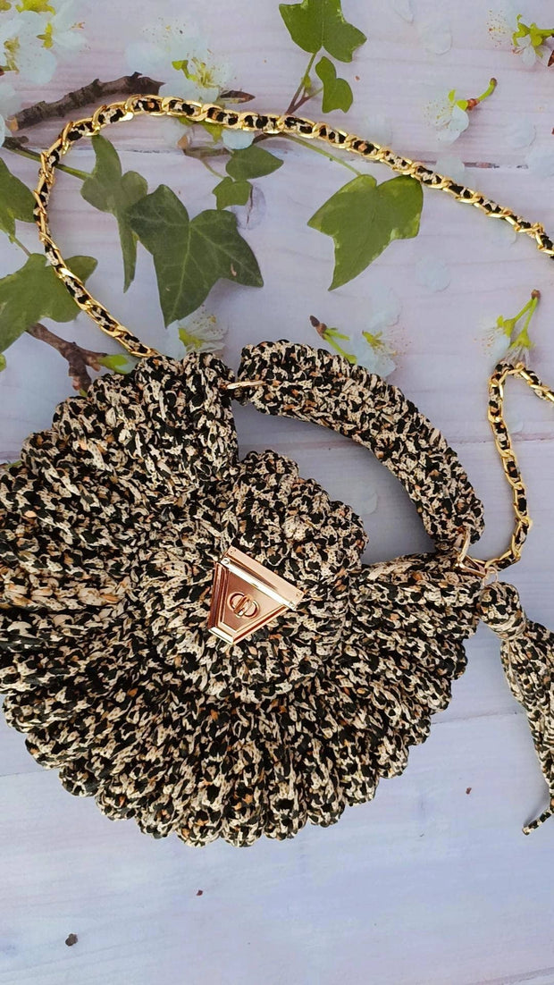 Leopard Clutch Bag for Women, Handmade Crochet Purse