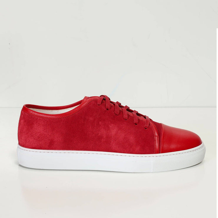 Men's Leather And Suede Court Sneakers - Red White