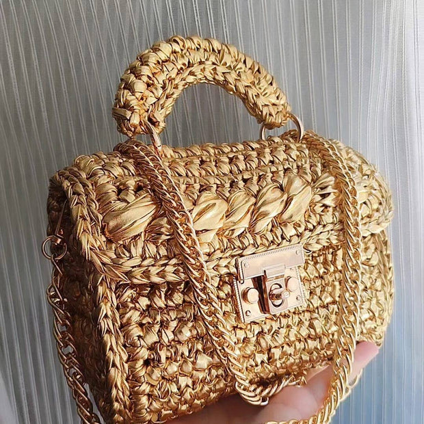 Evening Clutch Bag for Women Handmade Crochet Metallic