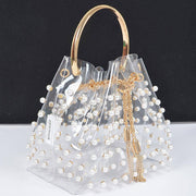 Clear Pearl Stud Bucket Bag W/chain Tassle