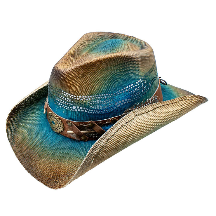 Karoli Toyo Straw Feather Band Western Drifter Cowboy Hat