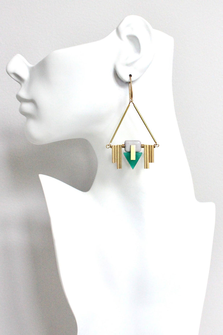 Vintage green glass Artdeco geometric earrings