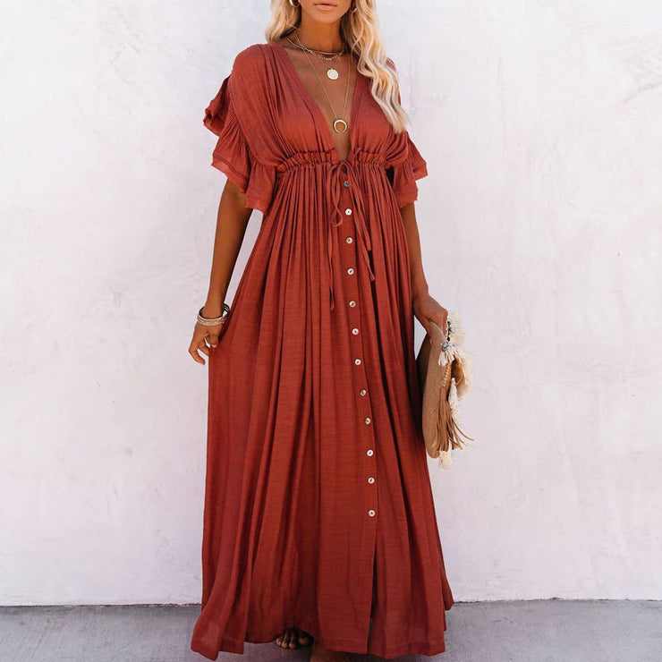 SUNBLOCK V-NECK DRAWSTRING DRESS