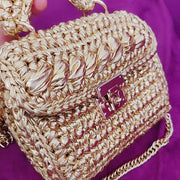 Evening Clutch Bag for Women Handmade Crochet Metallic