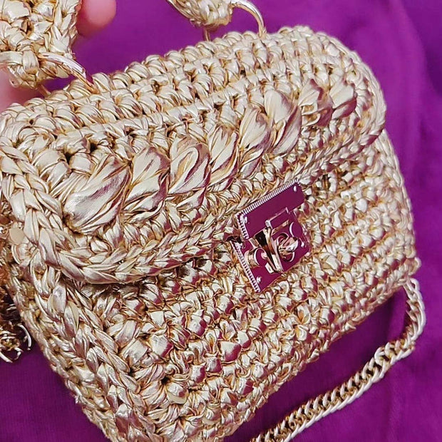 Evening Clutch Bag for Women Handmade Crochet Metallic
