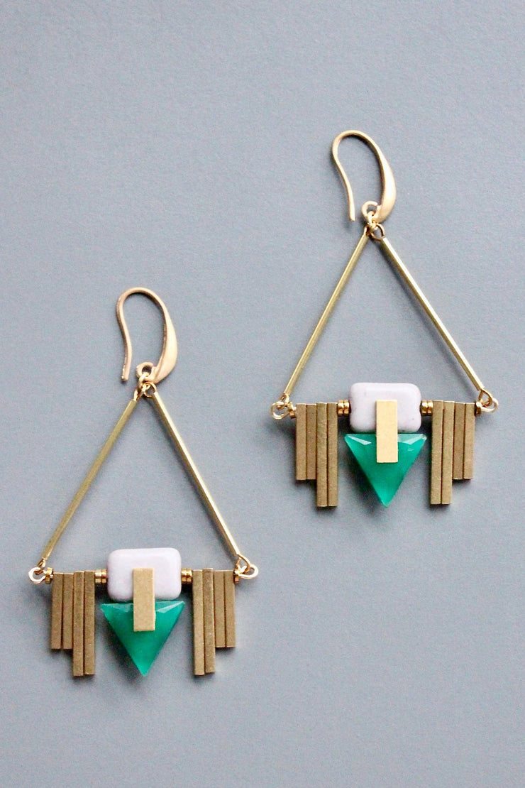 Vintage green glass Artdeco geometric earrings