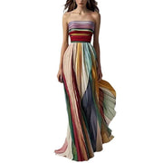 Colorful Strapless Pleated Maxi Dress