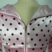 Pink Polka Dot Deep V Neck Dress with 3D Flower Details