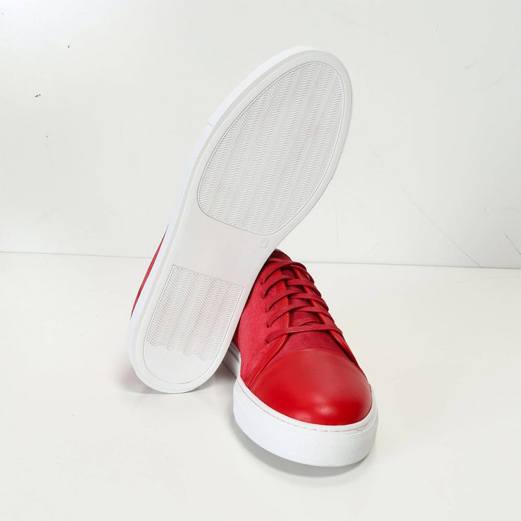 Men's Leather And Suede Court Sneakers - Red White
