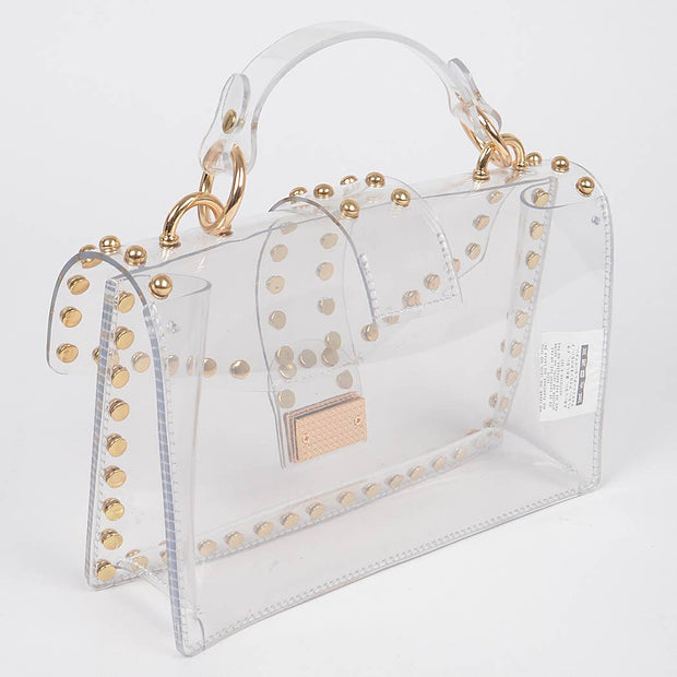 Round Metal Studded Transparent Crossbody Bag