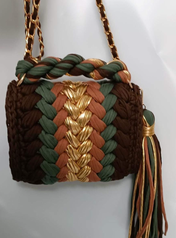 Metallic Leather Clutch Bag Women Handmade Crochet Purse