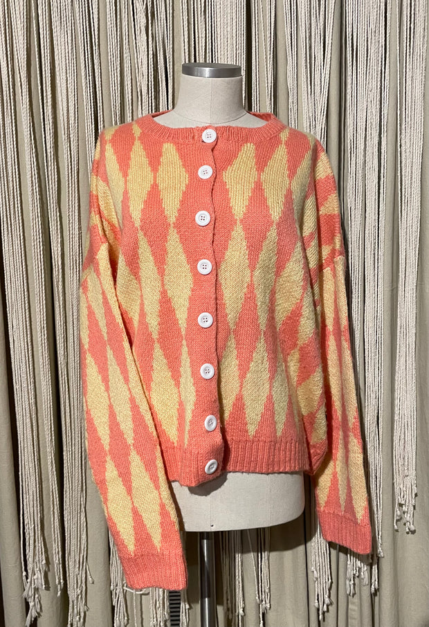 Argyle Pink + Yellow Cardigan