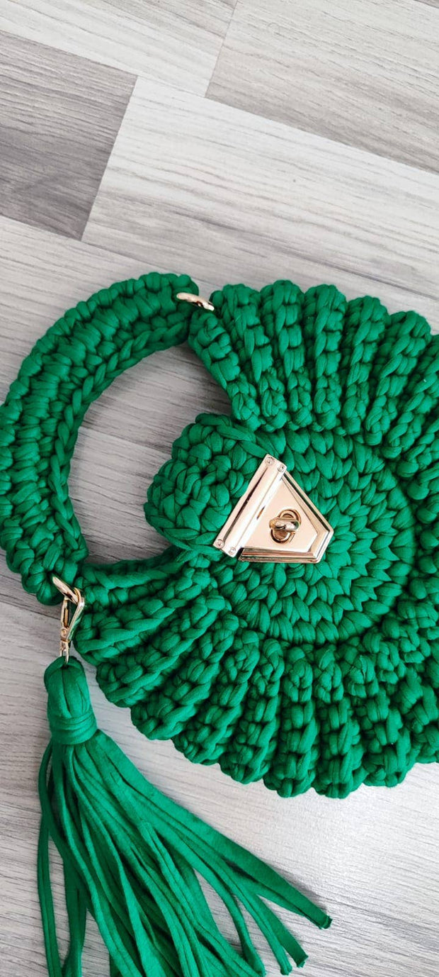 Green Round Mussel  Crochet Handmade Model for Womens