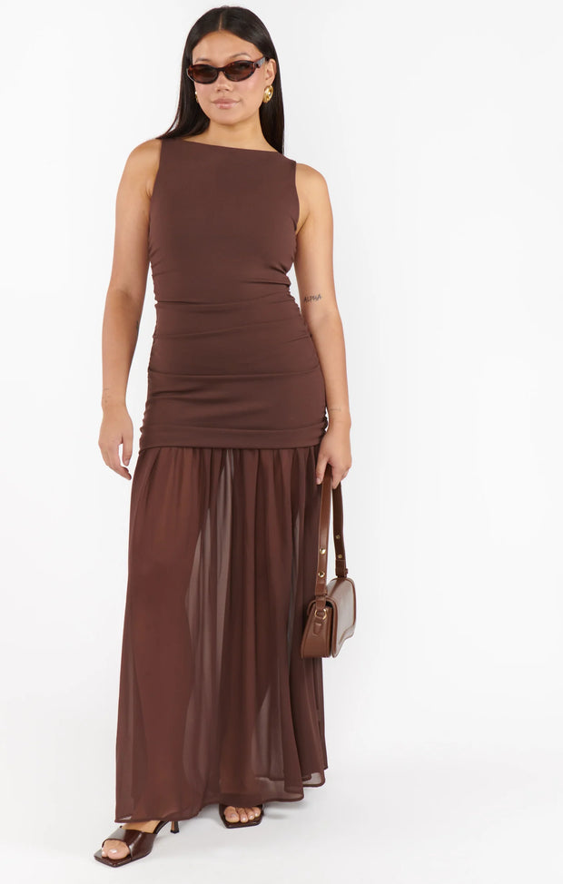 Aria Maxi Dress Chocolate Stretch