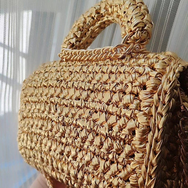 Evening Clutch Bag for Women Handmade Crochet Metallic