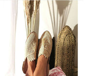 Handmade Raffia Slippers with Genuine Leather Soles