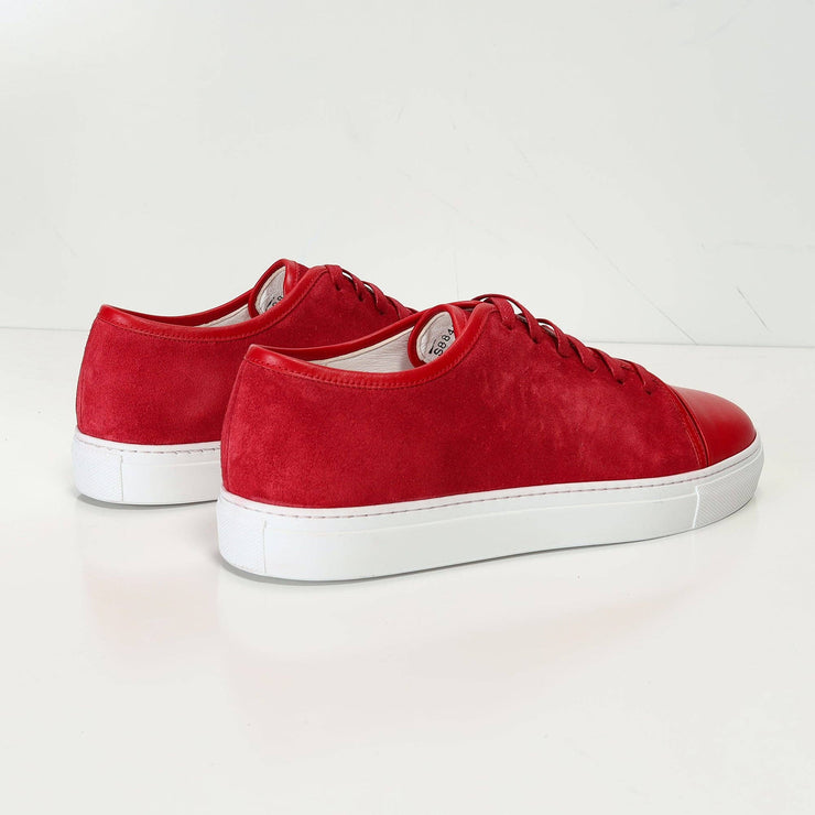 Men's Leather And Suede Court Sneakers - Red White