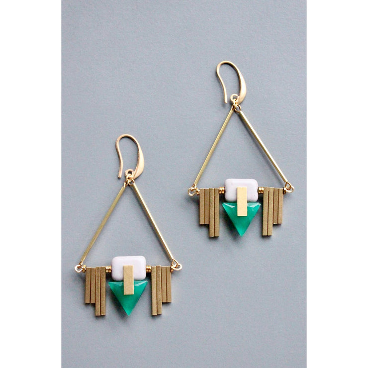 Vintage green glass Artdeco geometric earrings