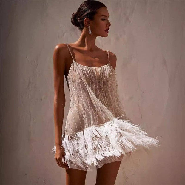 Tassel Halter Neck Evening Dress With Bodycon Mini Skirt