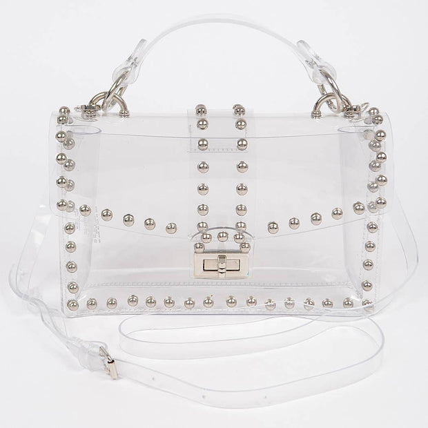 Round Metal Studded Transparent Crossbody Bag
