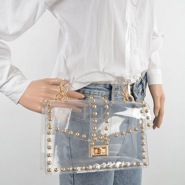 Round Metal Studded Transparent Crossbody Bag
