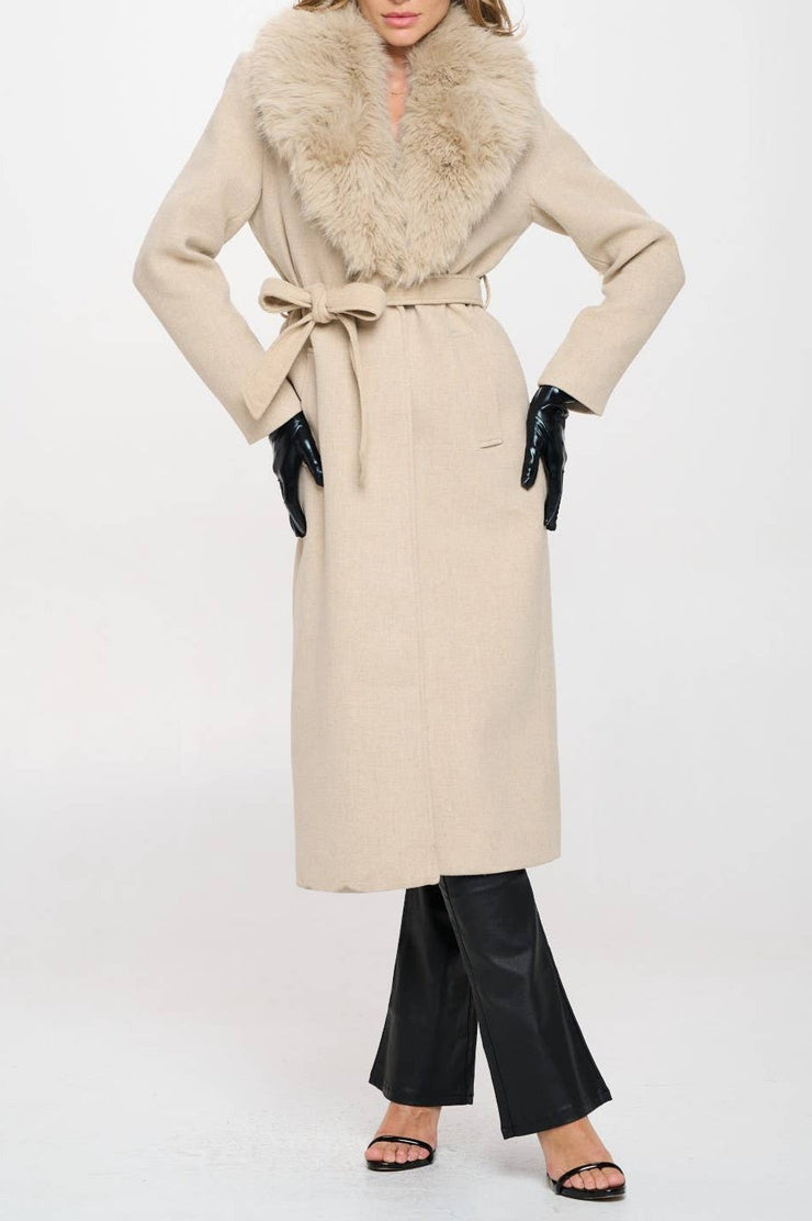 Long Classic Trench Coat with Removable Faux Fur