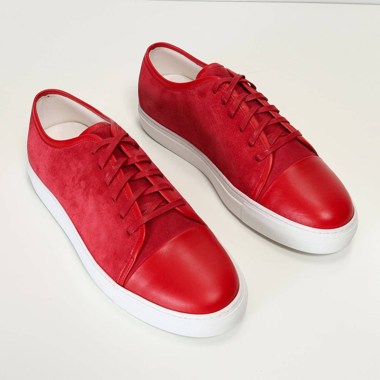 Men's Leather And Suede Court Sneakers - Red White