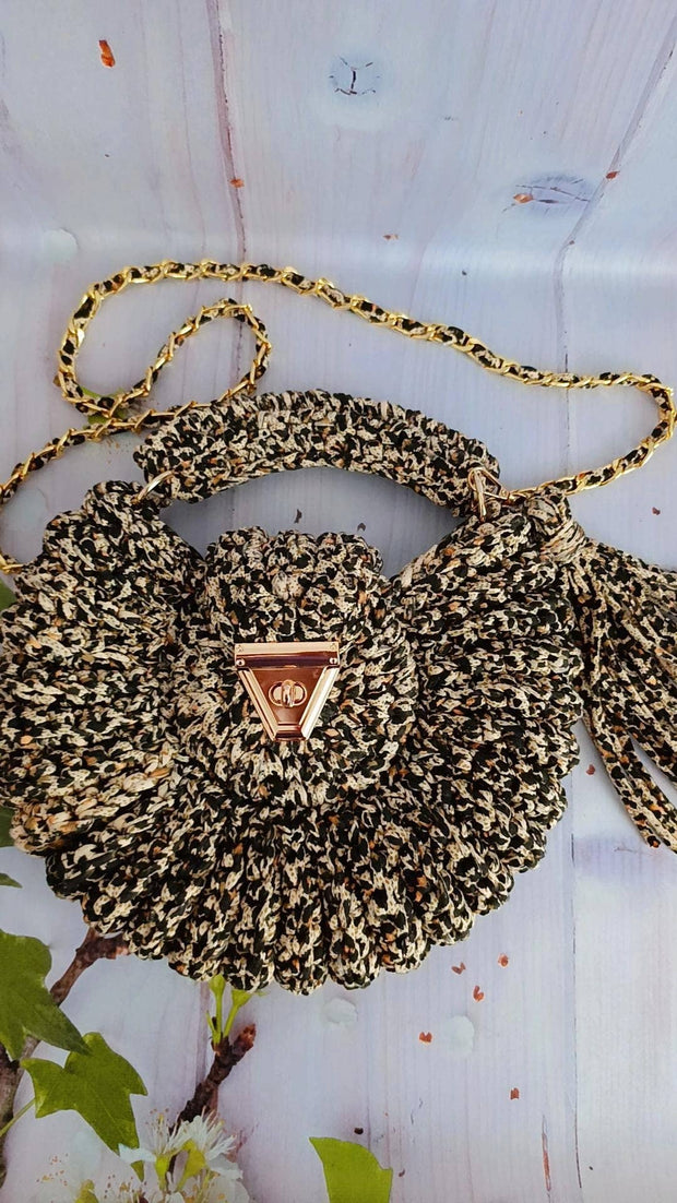 Leopard Clutch Bag for Women, Handmade Crochet Purse