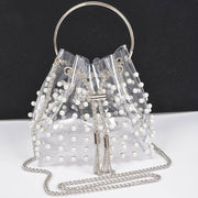 Clear Pearl Stud Bucket Bag W/chain Tassle