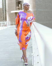 Orange Purple Marble Doleman Dress