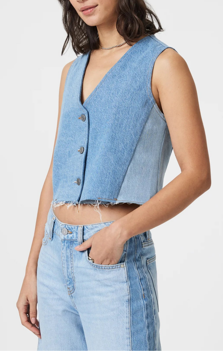 Peony Blocking Denim Vest