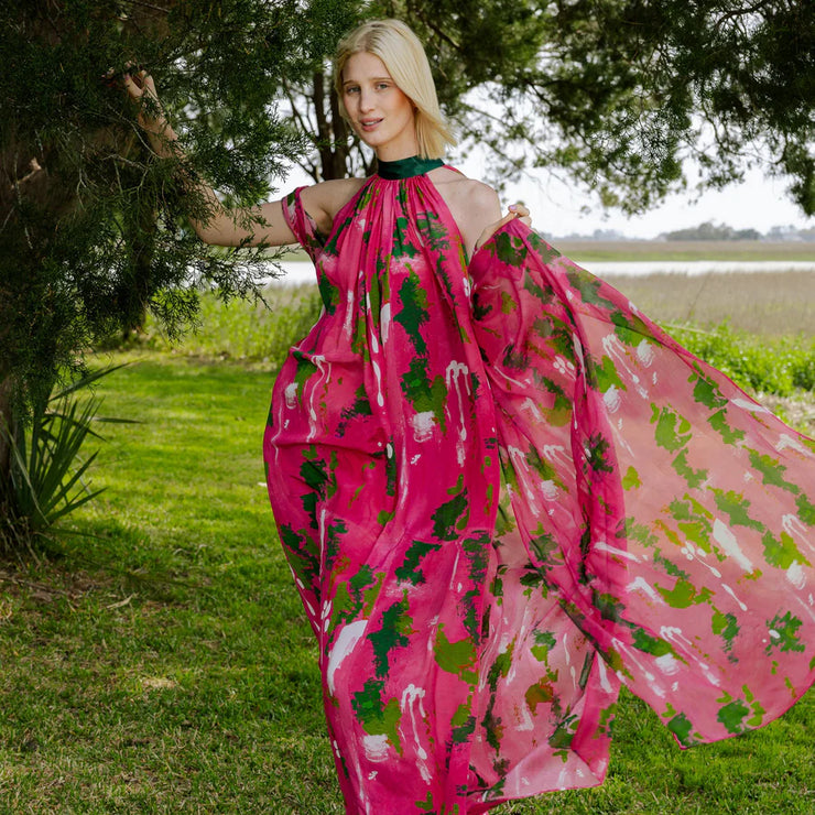 Pink Green Wall Splash Maxi Dress