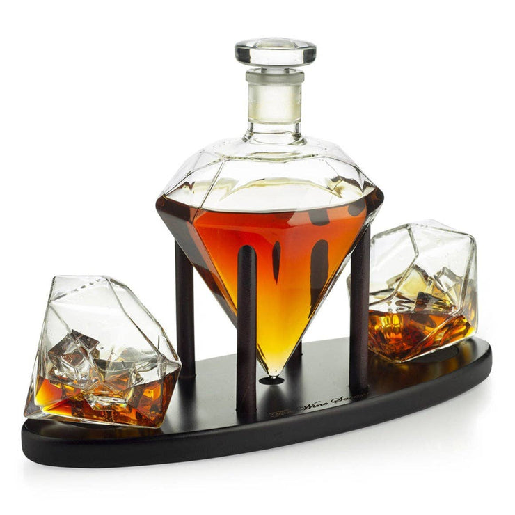 Diamond Whiskey Decanter with 2 Diamond Whiskey Glasses - Bill Hallman- Inman Park